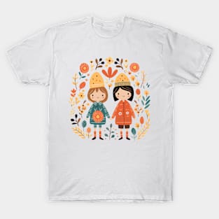 Scandinavian Folk Art Couple 2 T-Shirt